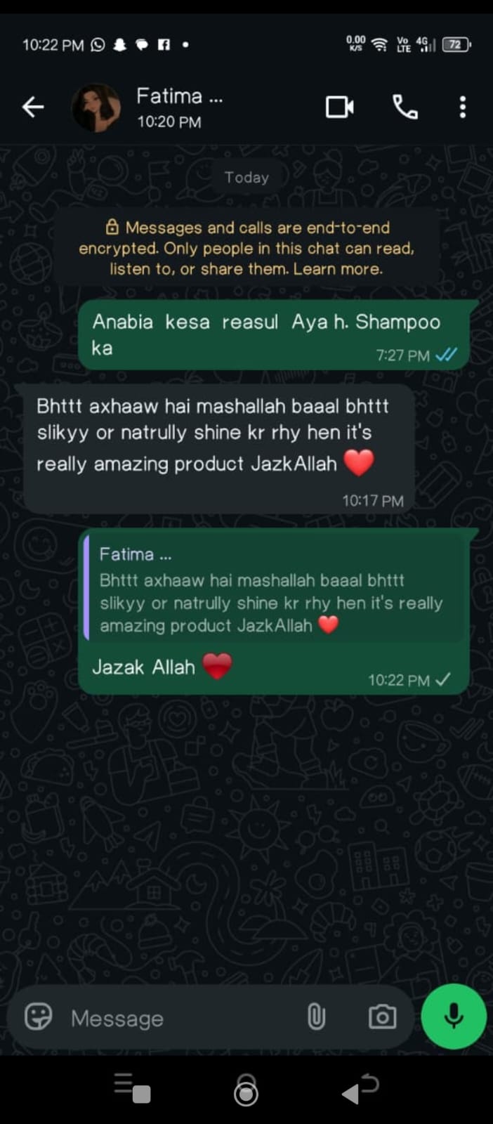 HERBA L.S.M customer WhatsApp review natural hair care